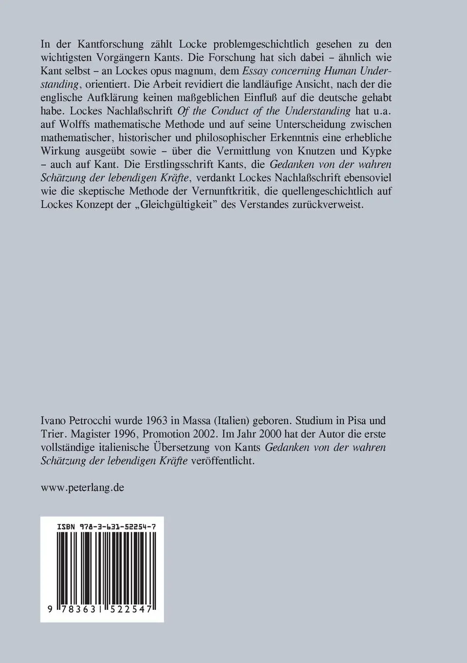 Rückseite: 9783631522547 | Lockes Nachlaßschrift 'Of the Conduct of the Understanding' und ihr...