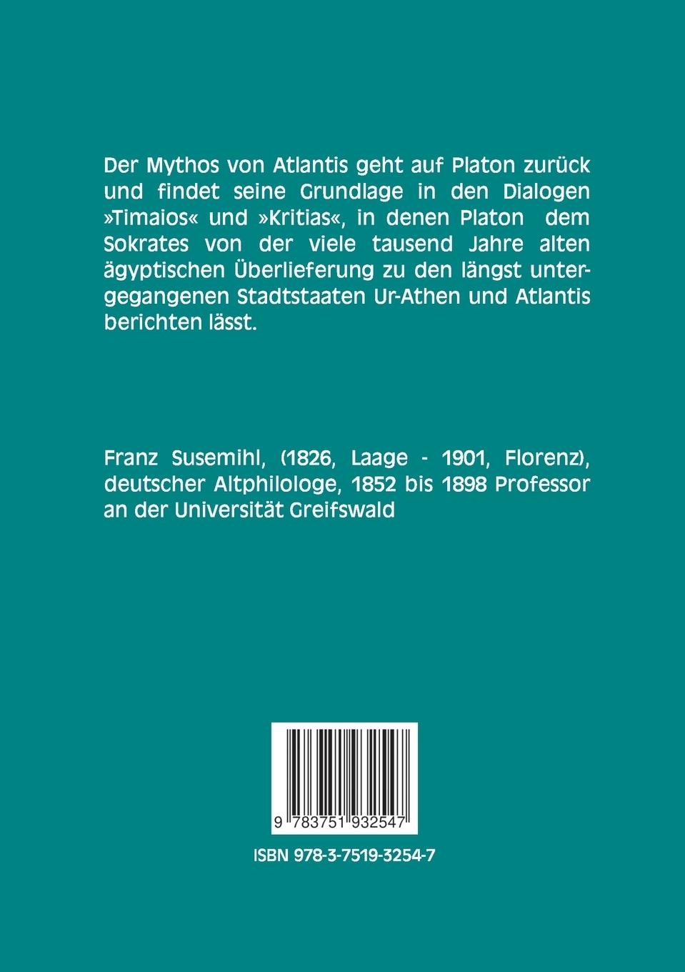 Rückseite: 9783751932547 | Die Berichte von Atlantis | Timaios (Auszug) und Kritias | Platon