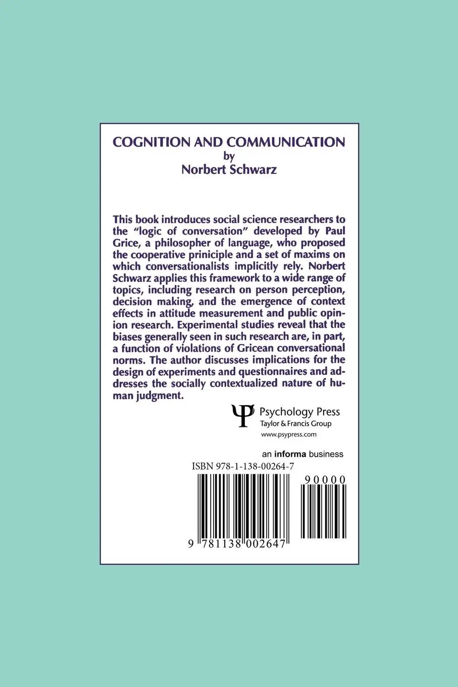 Rückseite: 9781138002647 | Cognition and Communication | Norbert Schwarz | Taschenbuch | Englisch
