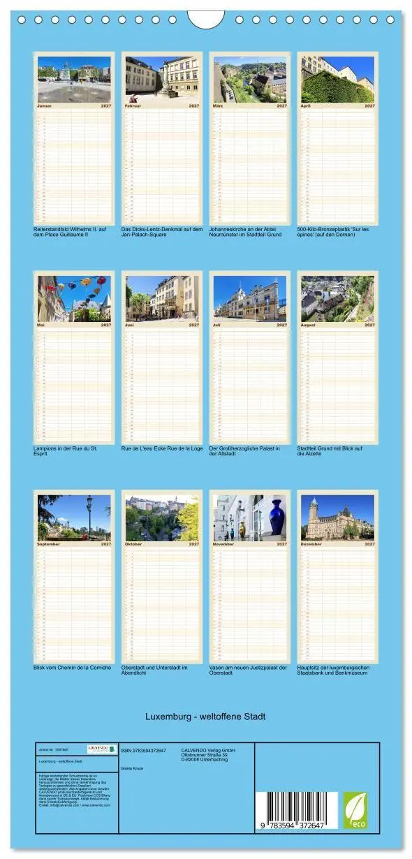 Bild: 9783594372647 | Familienplaner 2027 - Luxemburg - weltoffene Stadt mit 5 Spalten...