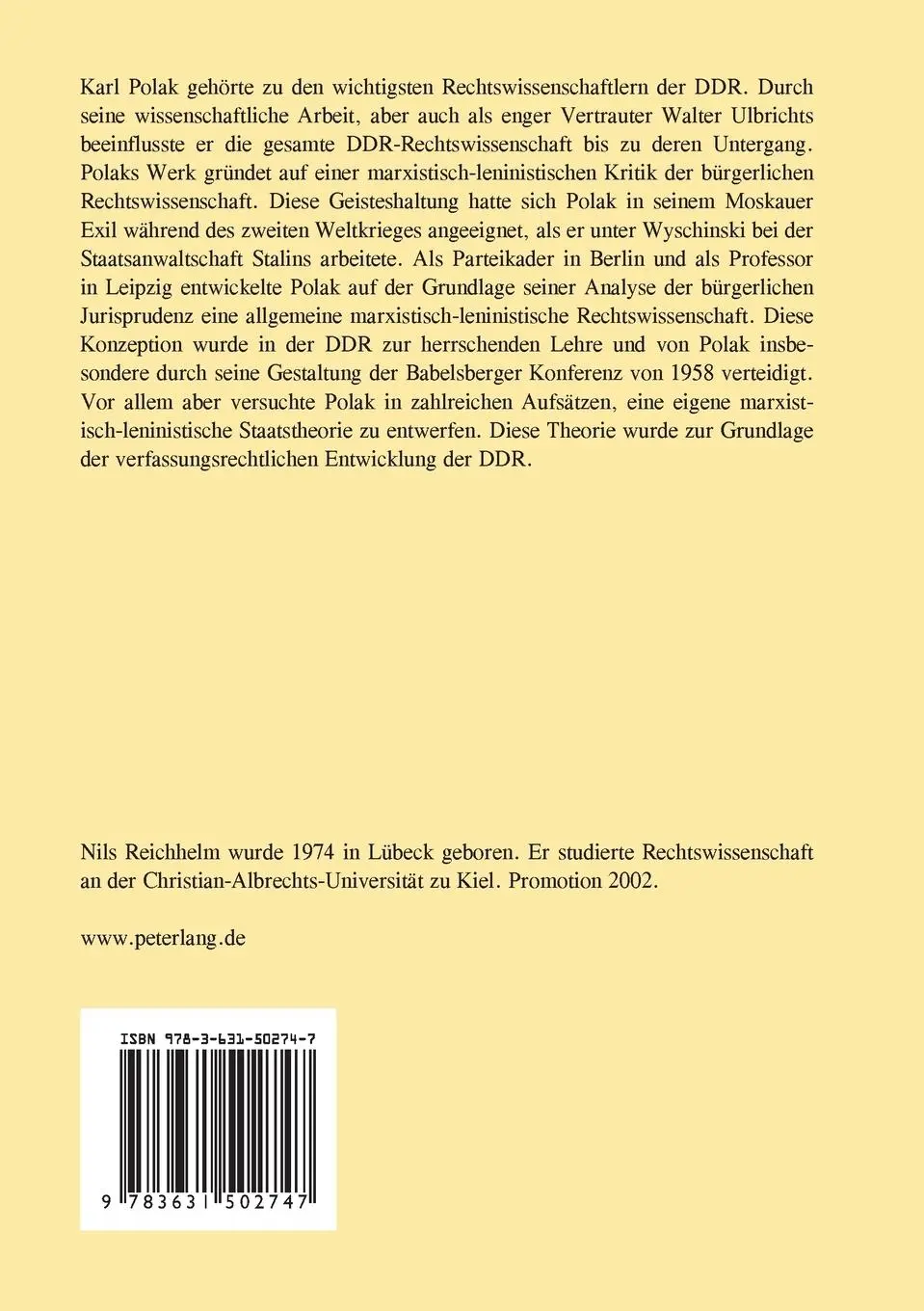 Rückseite: 9783631502747 | Die marxistisch-leninistische Staats- und Rechtstheorie Karl Polaks