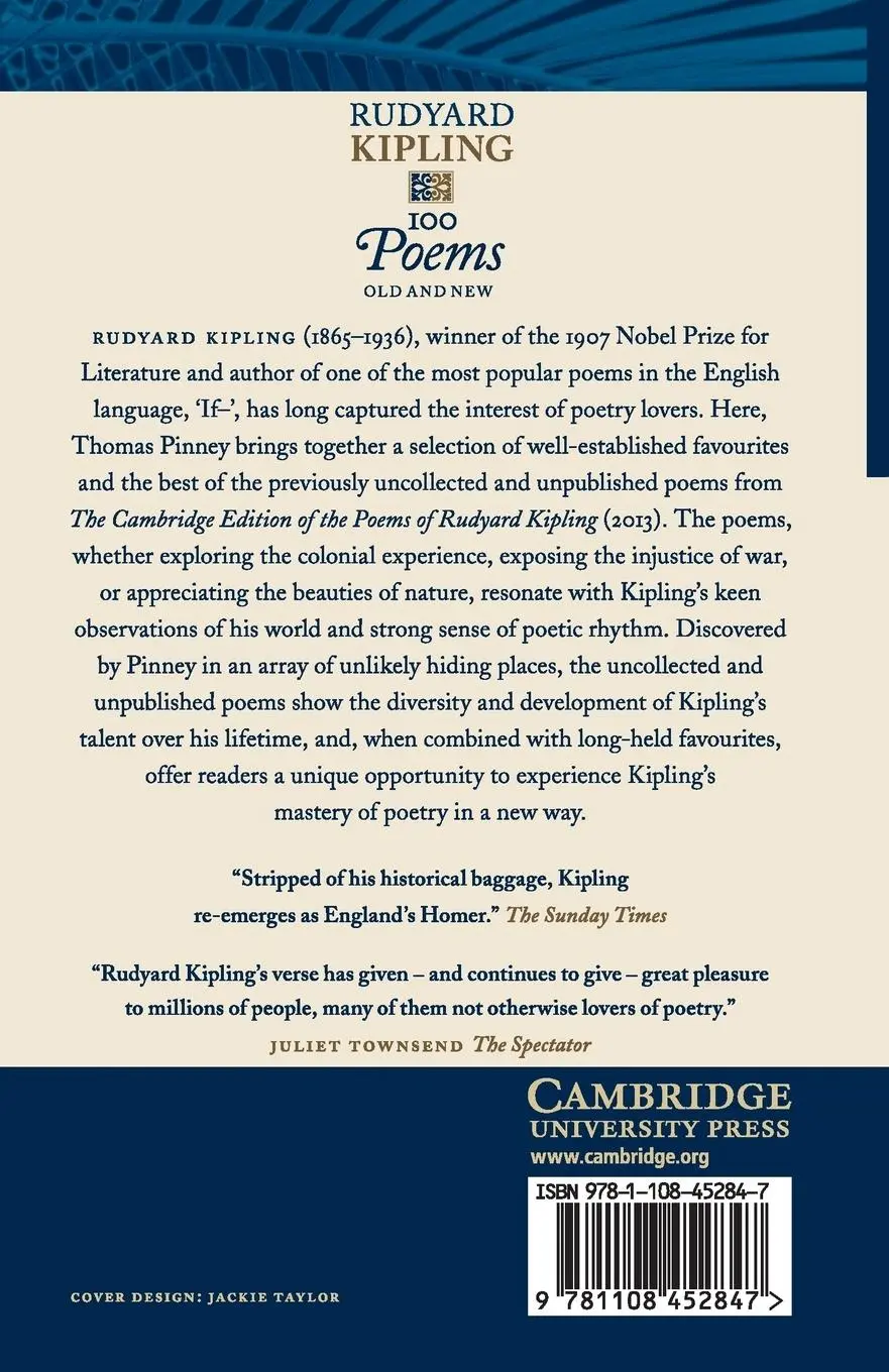 Rückseite: 9781108452847 | Rudyard Kipling | 100 Poems | Rudyard Kipling | Taschenbuch | Englisch