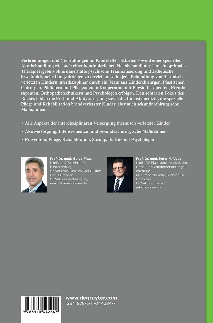 Rückseite: 9783110442847 | Thermische Verletzungen im Kindesalter | Peter M. Vogt (u. a.) | Buch