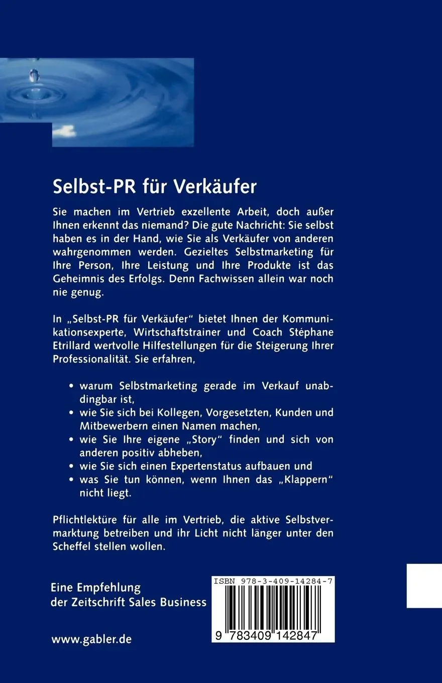 Rückseite: 9783409142847 | Selbst-PR für Verkäufer | Stéphane Etrillard | Taschenbuch | 167 S.