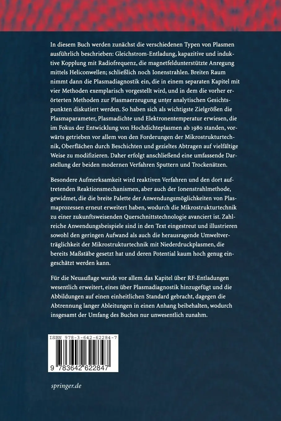 Rückseite: 9783642622847 | Niederdruckplasmen und Mikrostrukturtechnik | Gerhard Franz | Buch