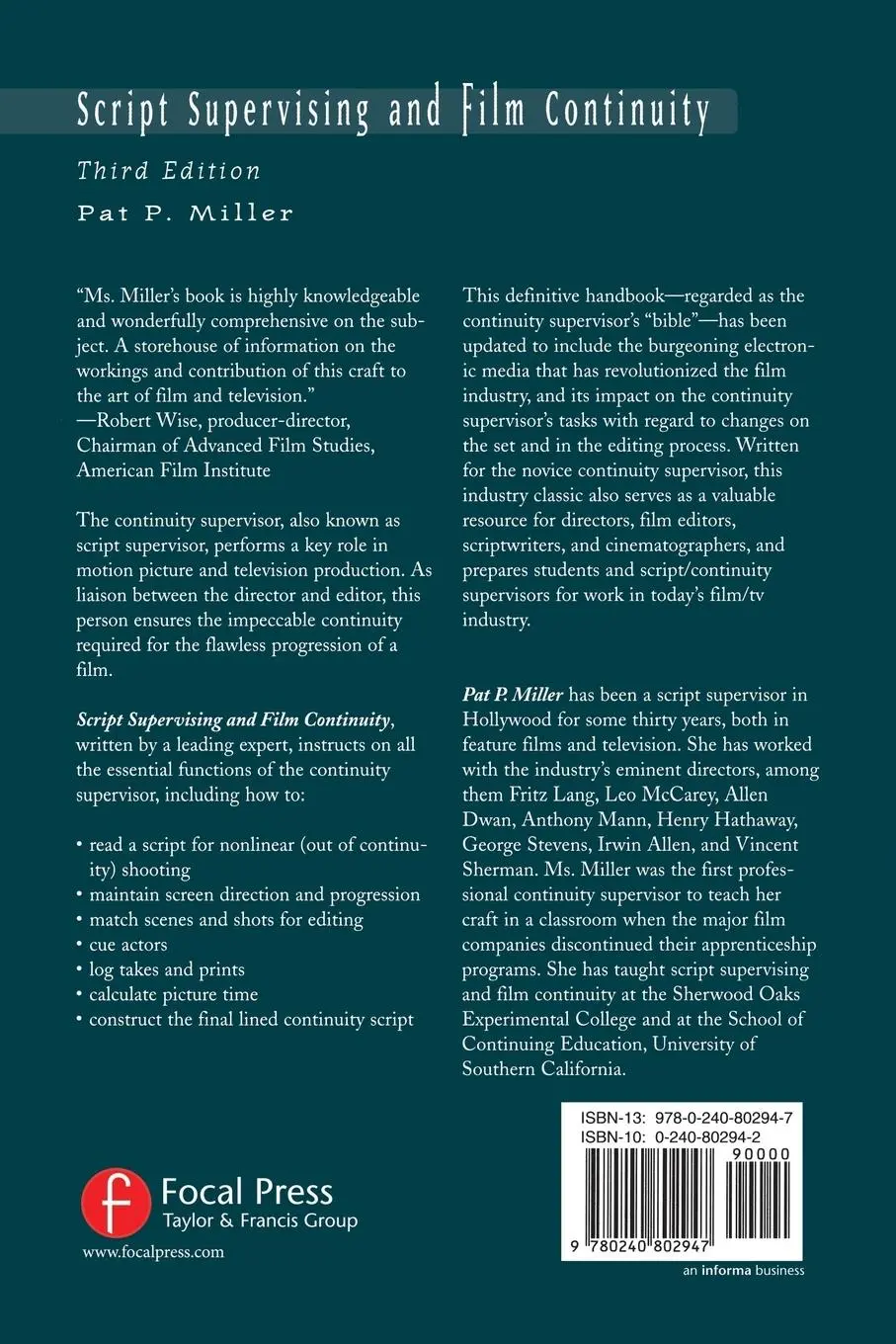 Rückseite: 9780240802947 | Script Supervising and Film Continuity | Pat P Miller | Taschenbuch