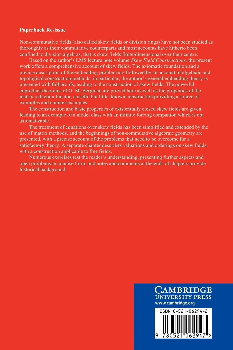 Rückseite: 9780521062947 | Skew Fields | Theory of General Division Rings | P. M. Cohn | Buch