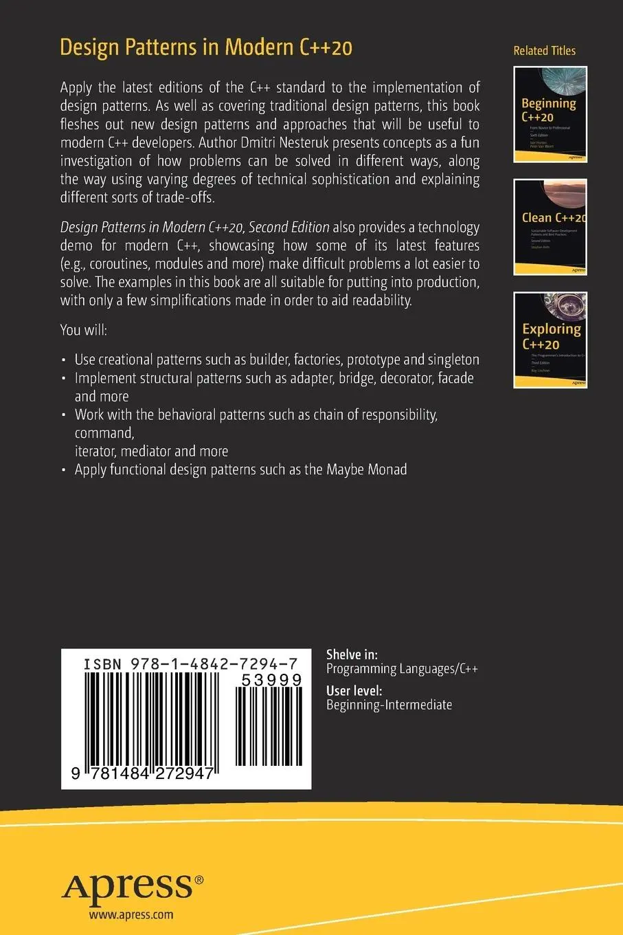 Rückseite: 9781484272947 | Design Patterns in Modern C++20 | Dmitri Nesteruk | Taschenbuch | xiv