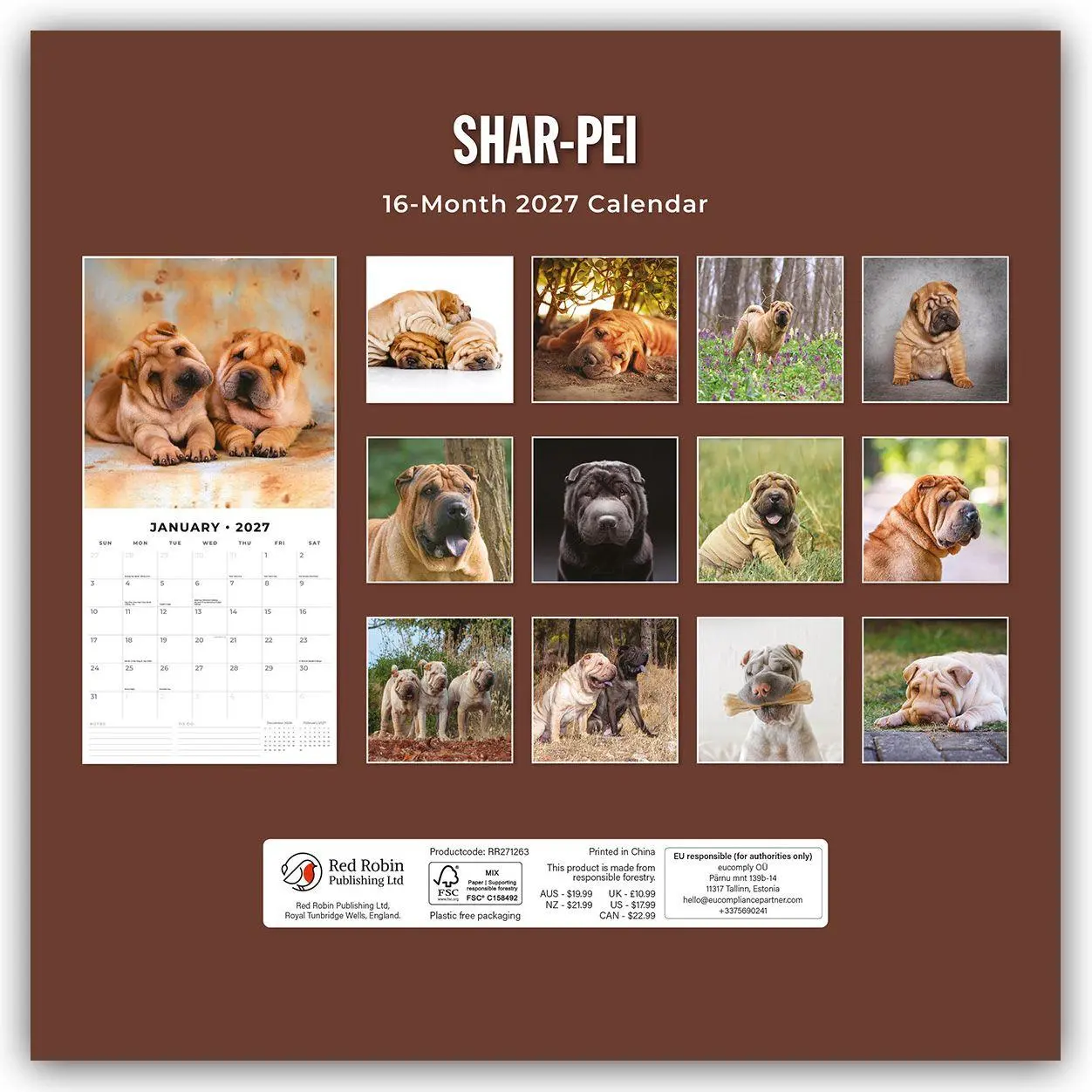 Rückseite: 9781837012947 | Shar-Pei - Chinesischer Faltenhund 2027 - 16-Monatskalender | Red