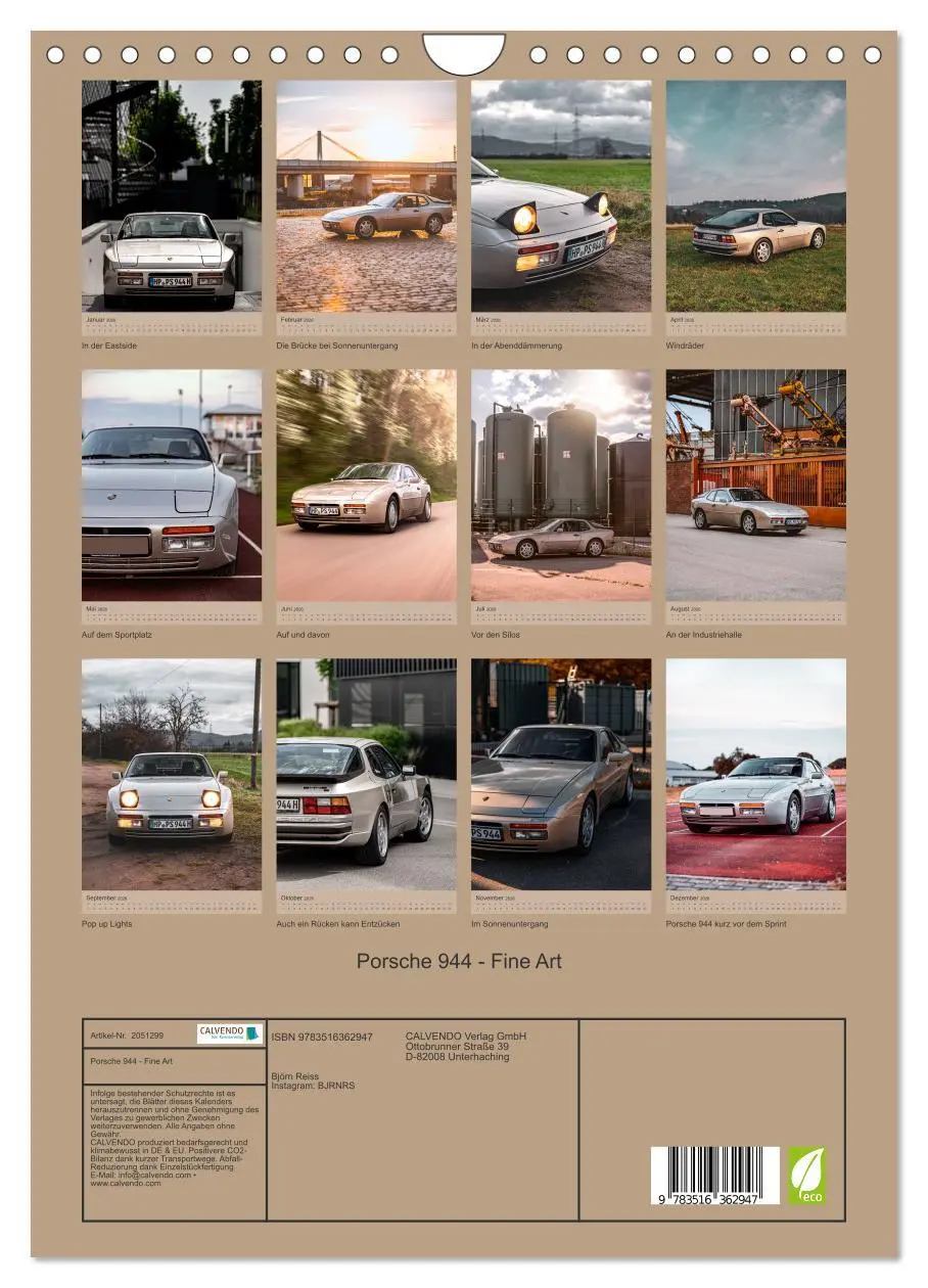 Bild: 9783516362947 | Porsche 944 - Fine Art (Wandkalender 2026 DIN A4 hoch), CALVENDO...