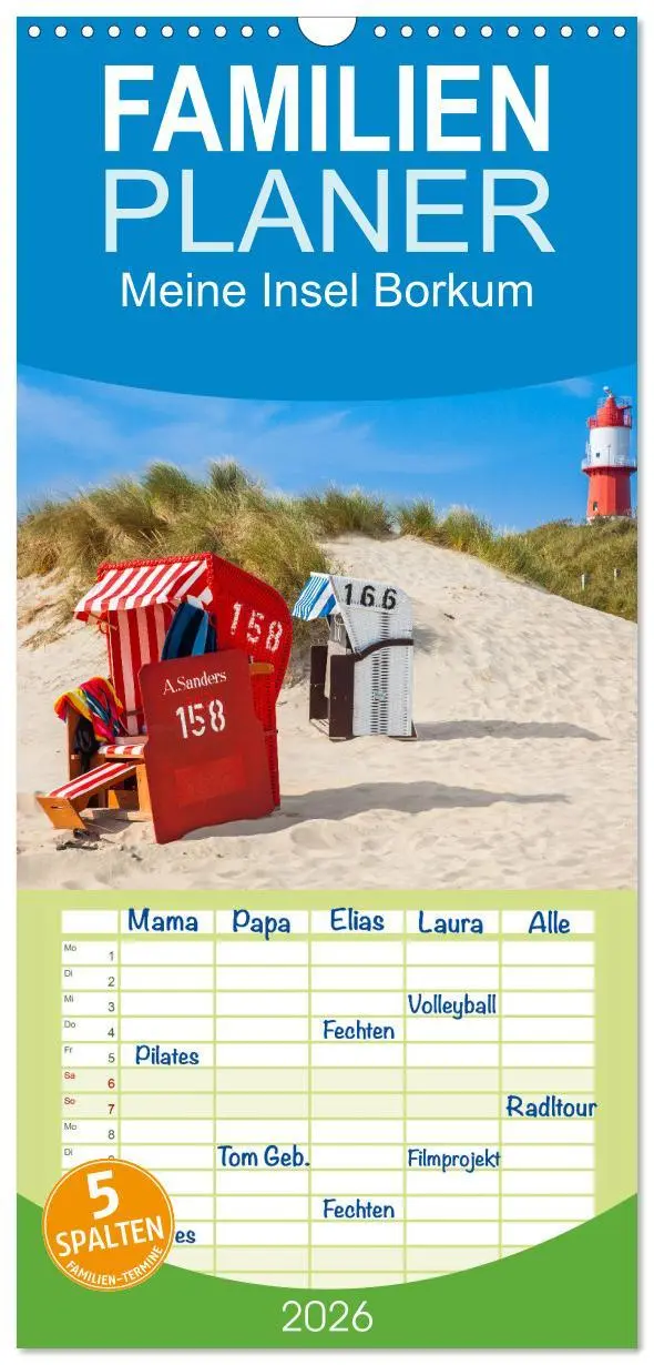 Cover: 9783516502947 | Familienplaner 2026 - Meine Insel Borkum mit 5 Spalten...