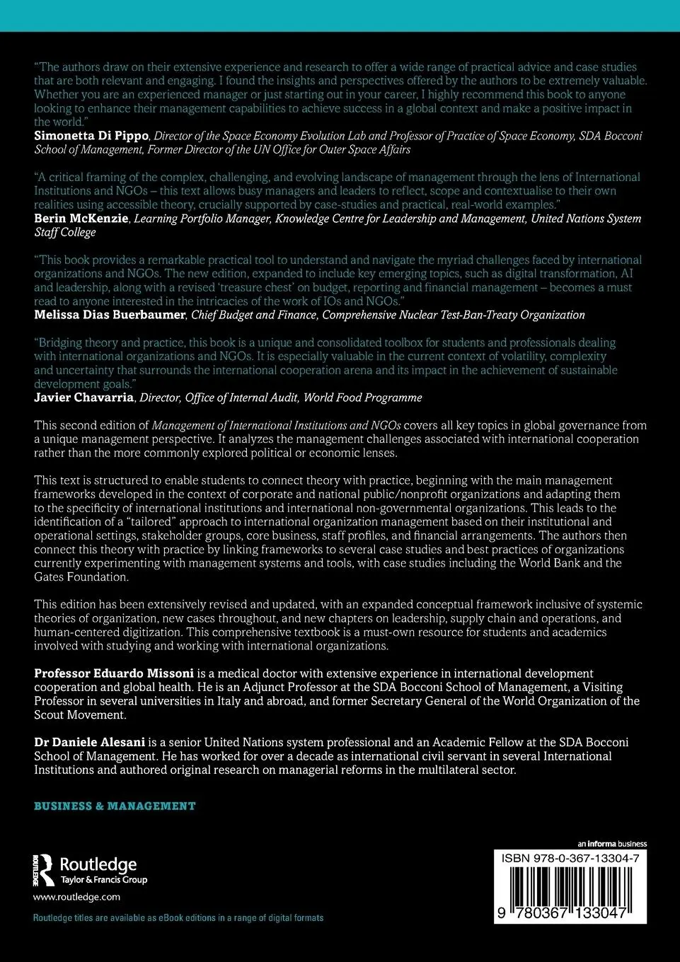 Rückseite: 9780367133047 | Management of International Institutions and NGOs | Missoni (u. a.)