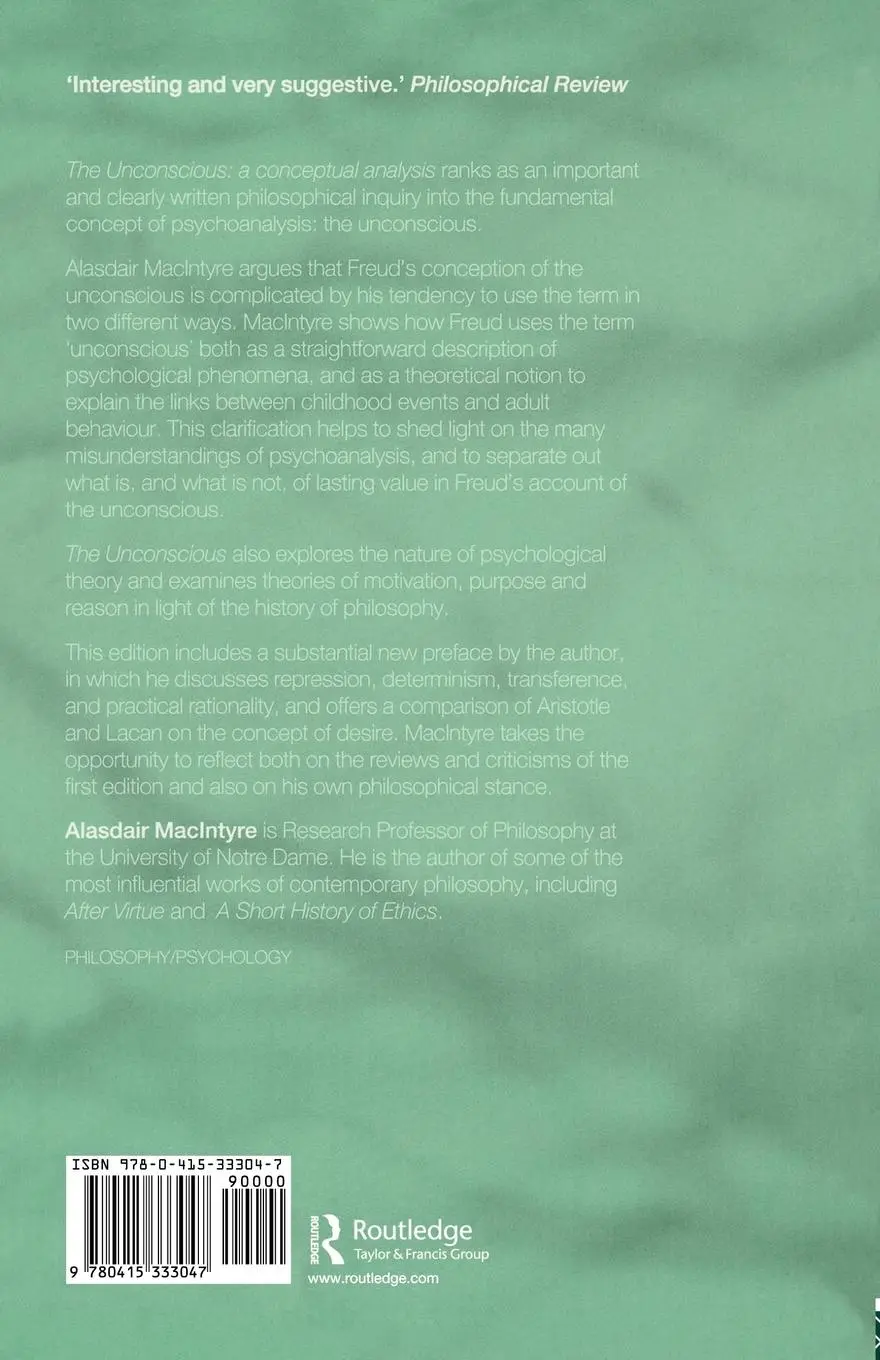 Rückseite: 9780415333047 | The Unconscious | A Conceptual Analysis | Alasdair Chalmers Macintyre