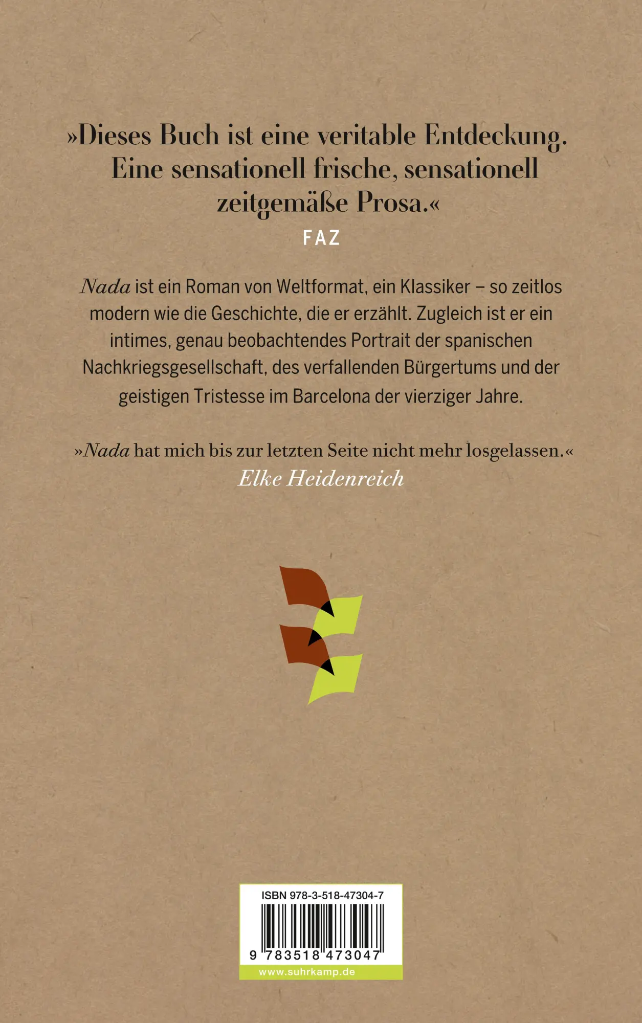 Rückseite: 9783518473047 | Nada | Roman | Carmen Laforet | Taschenbuch | Spanische Bibliothek