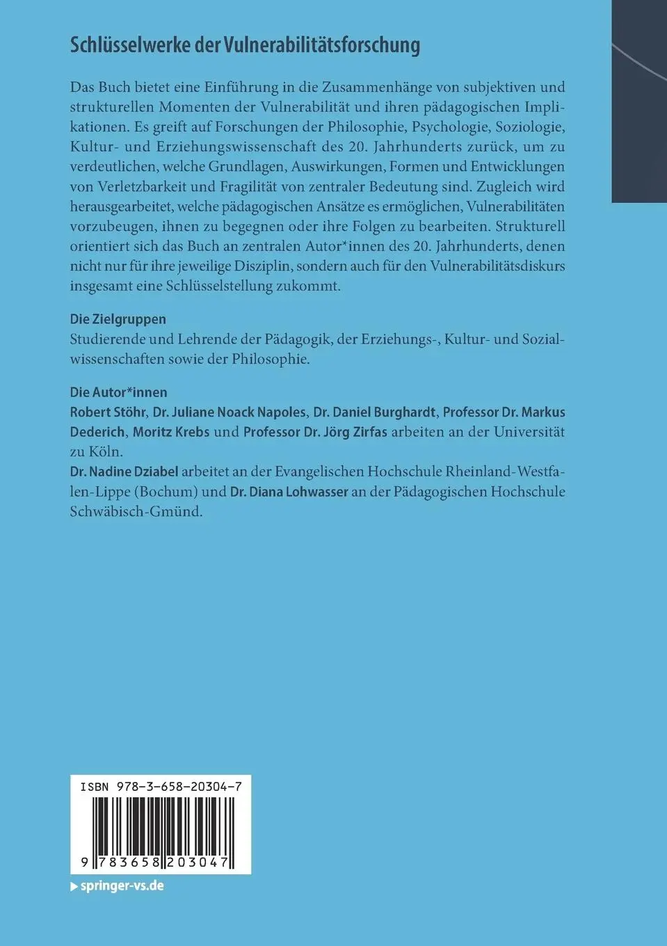 Rückseite: 9783658203047 | Schlüsselwerke der Vulnerabilitätsforschung | Robert Stöhr (u. a.)