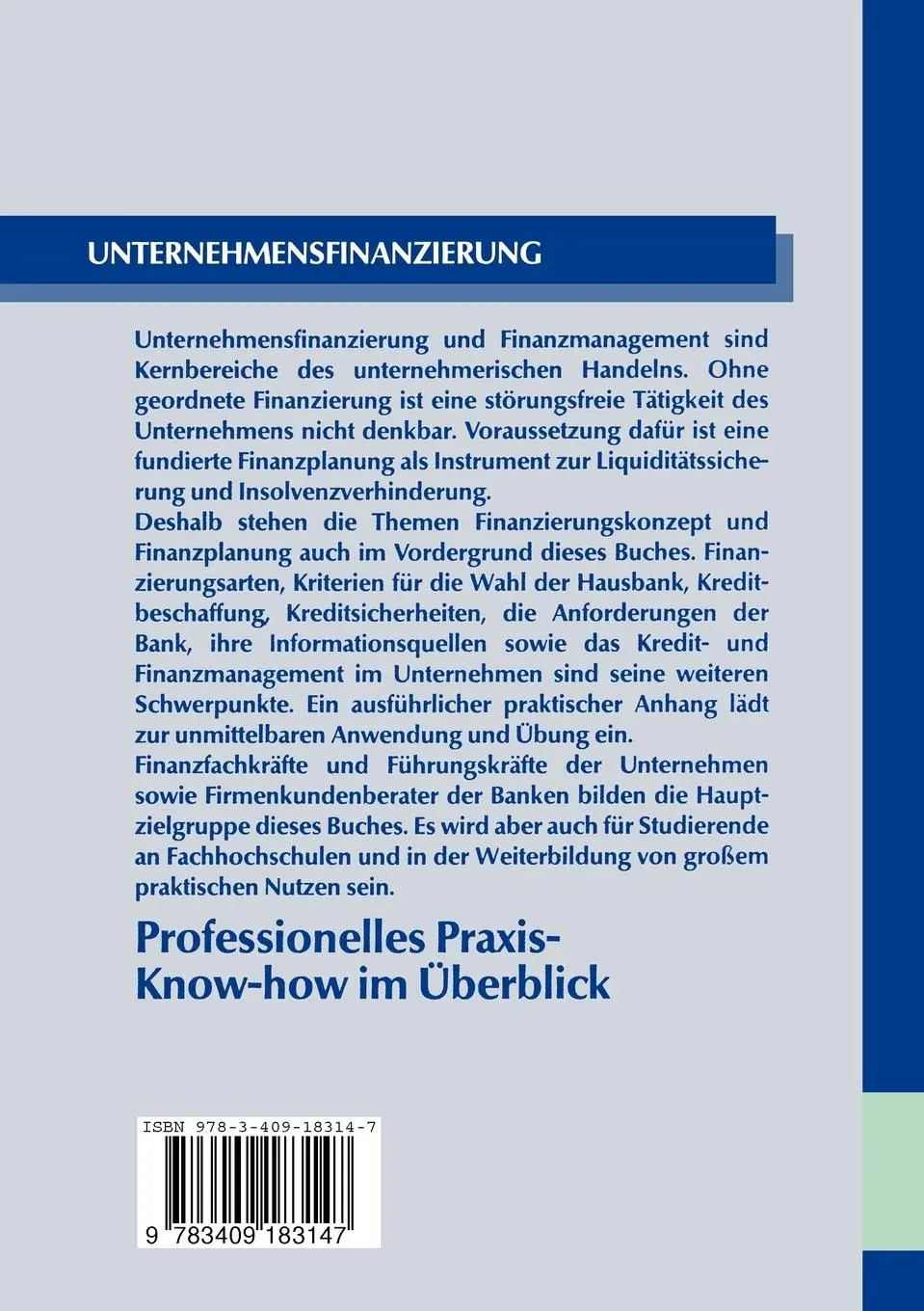 Rückseite: 9783409183147 | Unternehmensfinanzierung | Wie Sie Liquidität optimal sichern | Egger