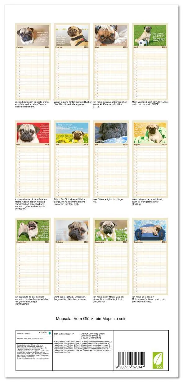 Bild: 9783516623147 | Familienplaner 2026 - Mopsala: Vom Glück, ein Mops zu sein mit 5...