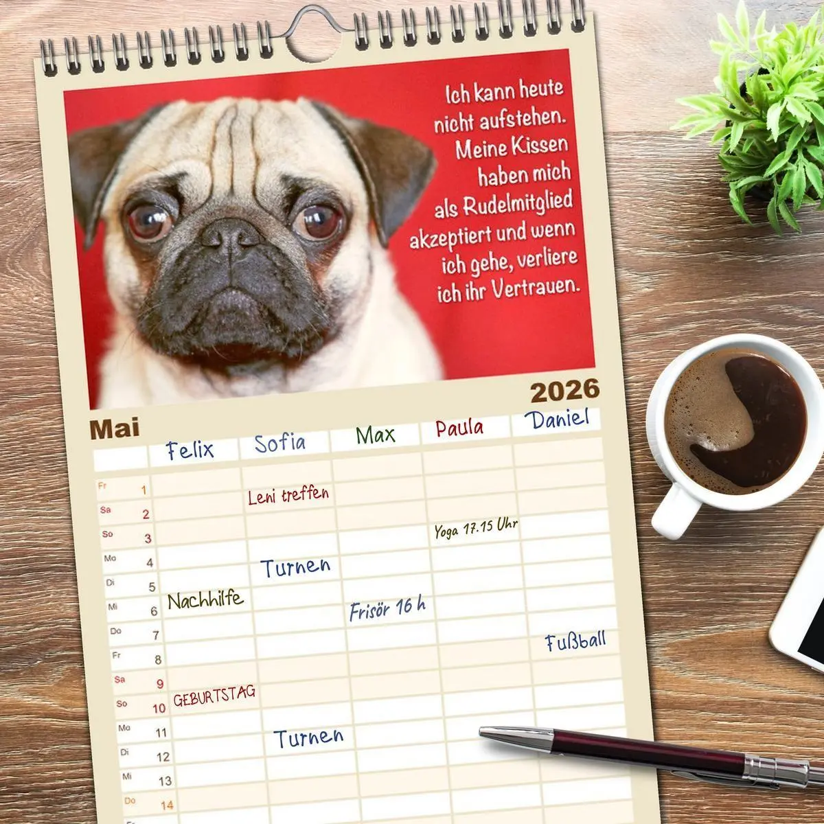 Bild: 9783516623147 | Familienplaner 2026 - Mopsala: Vom Glück, ein Mops zu sein mit 5...