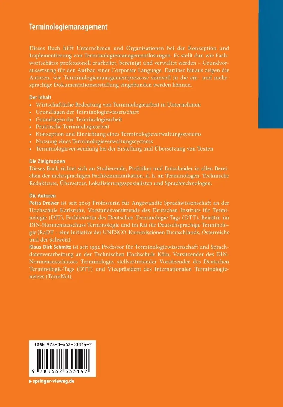 Rückseite: 9783662533147 | Terminologiemanagement | Grundlagen - Methoden - Werkzeuge | Buch