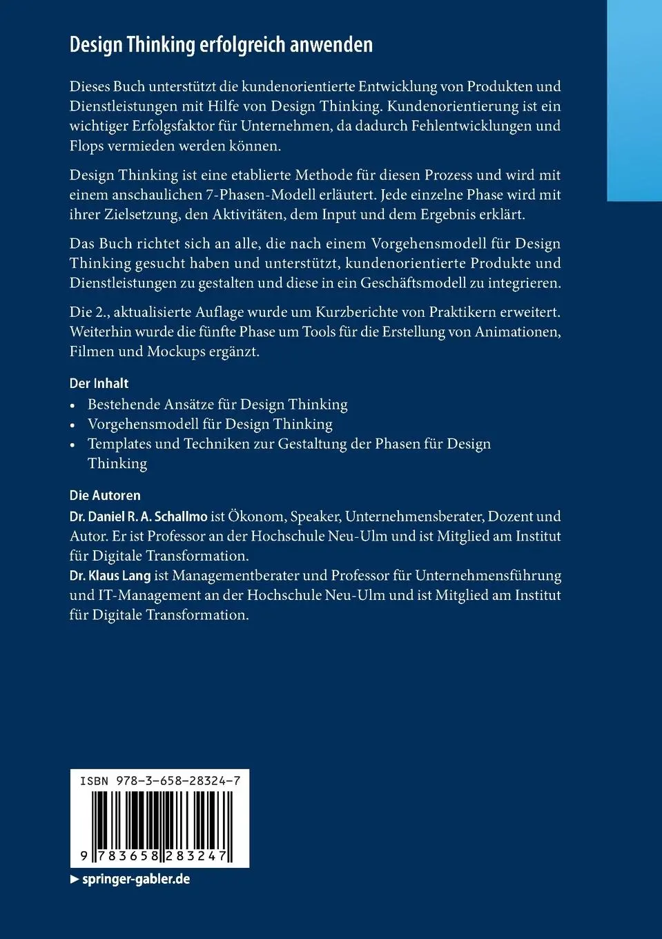 Rückseite: 9783658283247 | Design Thinking erfolgreich anwenden | Klaus Lang (u. a.) | Buch | XIX