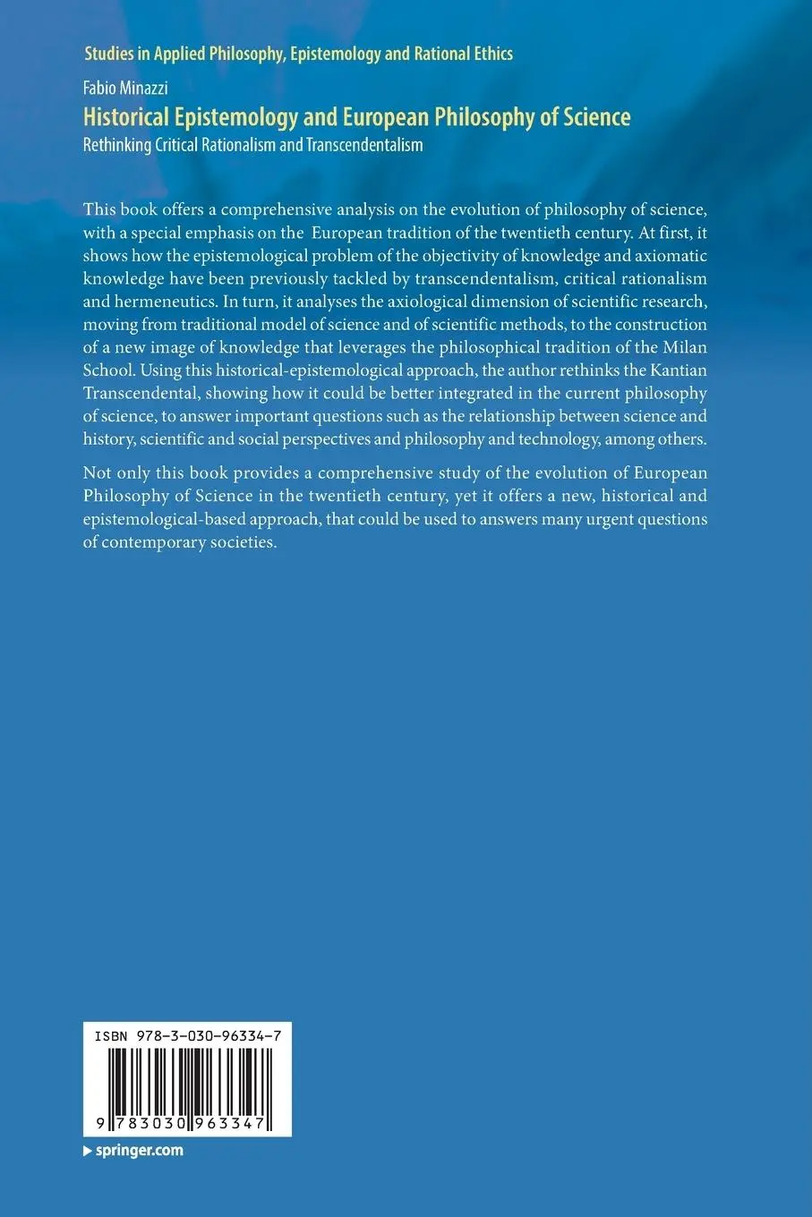 Rückseite: 9783030963347 | Historical Epistemology and European Philosophy of Science | Minazzi