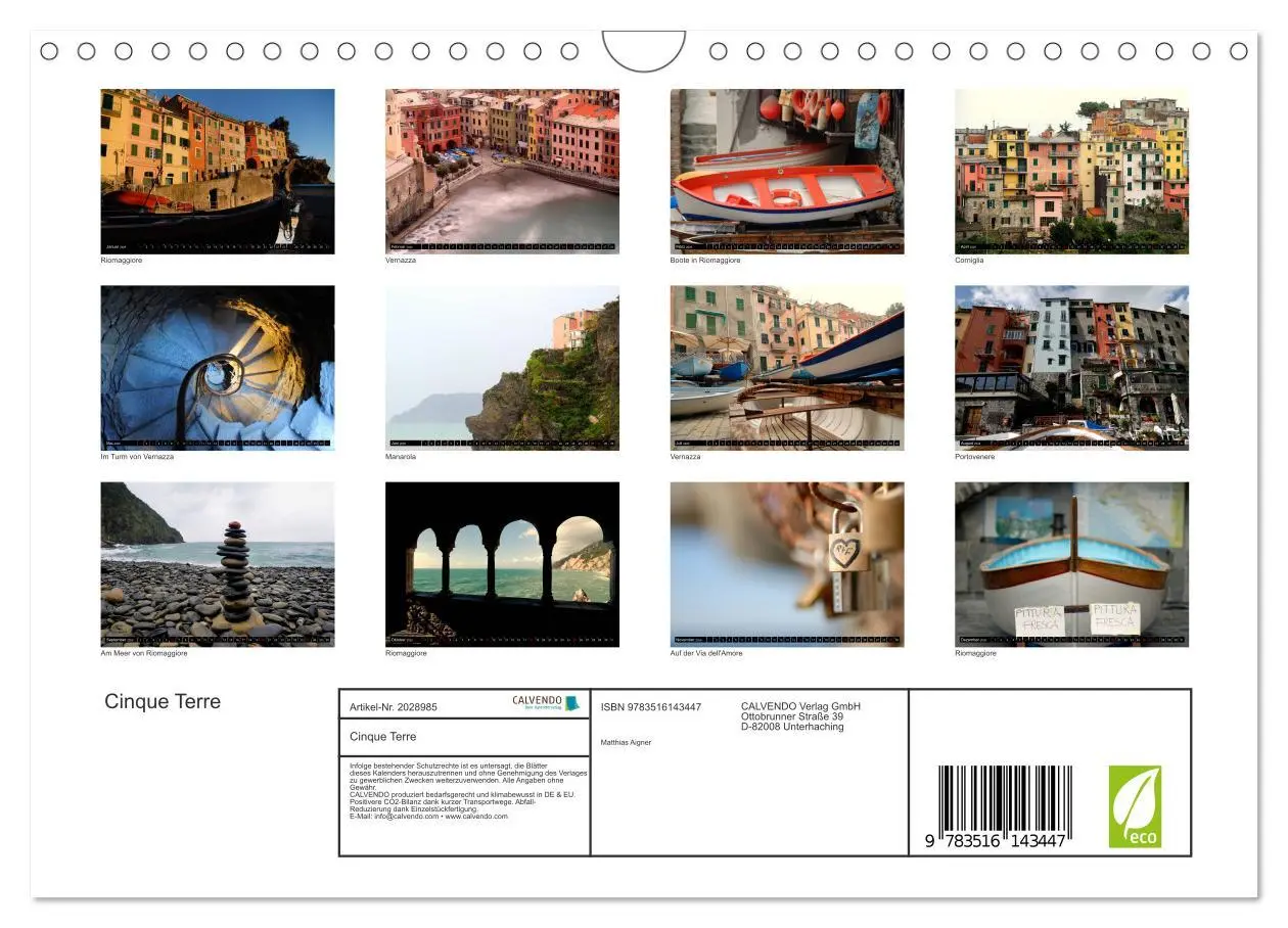 Bild: 9783516143447 | Cinque Terre (Wandkalender 2026 DIN A4 quer), CALVENDO Monatskalender