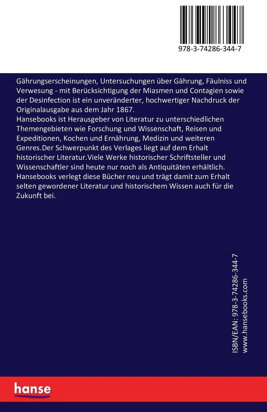 Rückseite: 9783742863447 | Gährungserscheinungen, Untersuchungen über Gährung, Fäulniss und...