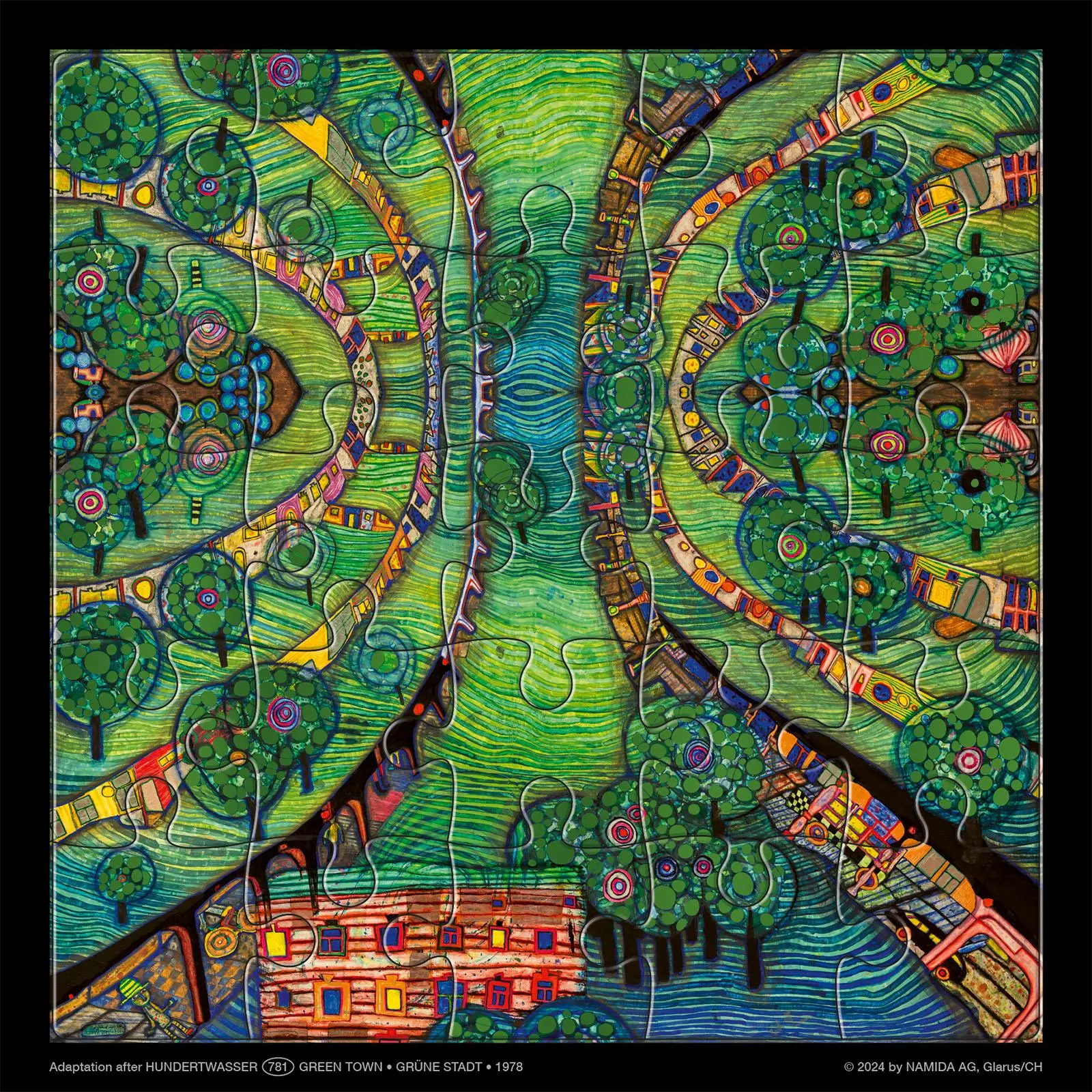 Cover: 4280000853547 | Hundertwasser Puzzle mit Grußkarte | GRÜNE STADT | Wörner Verlag GmbH