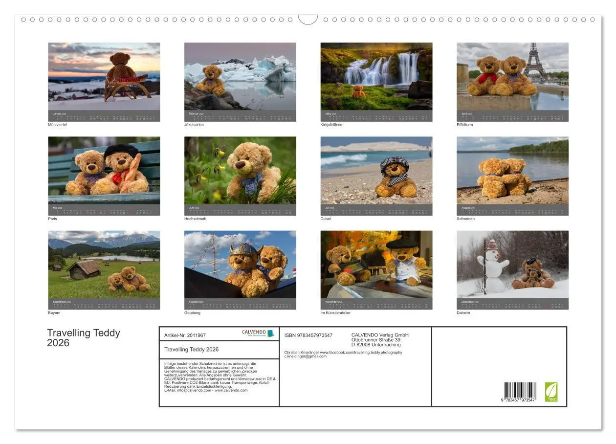 Bild: 9783457973547 | Travelling Teddy 2026 (Wandkalender 2026 DIN A2 quer), CALVENDO...