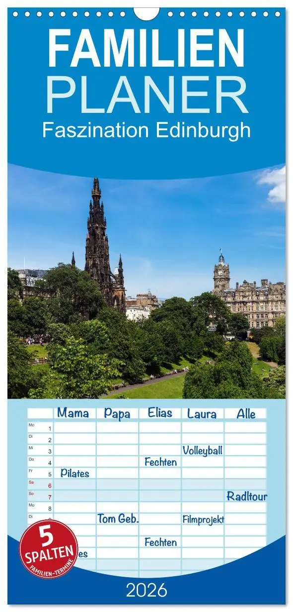 Cover: 9783516513547 | Familienplaner 2026 - Faszination Edinburgh mit 5 Spalten...