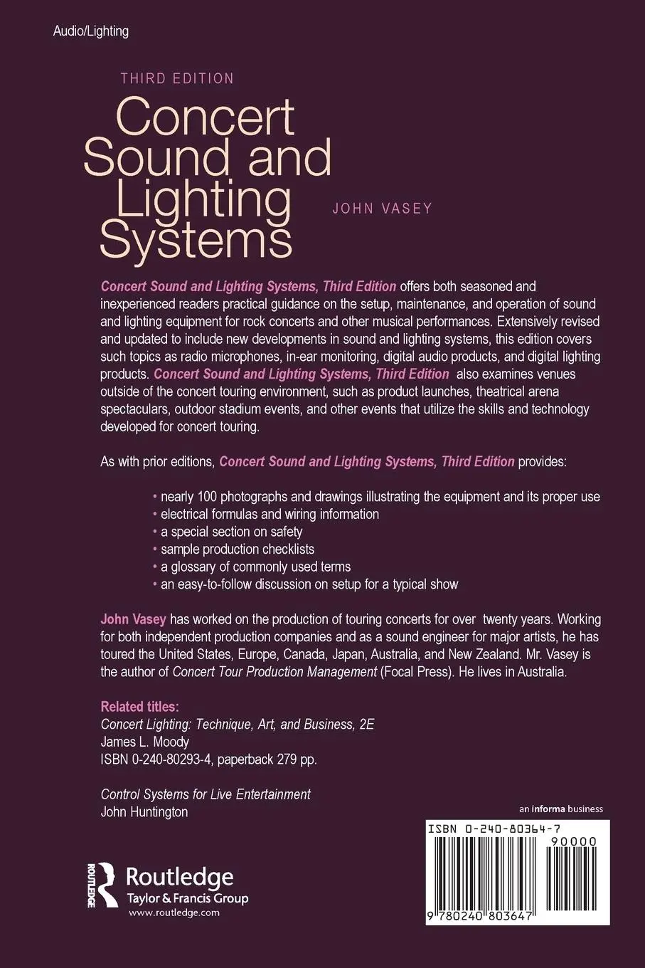 Rückseite: 9780240803647 | Concert Sound and Lighting Systems | John Vasey | Taschenbuch | 1999