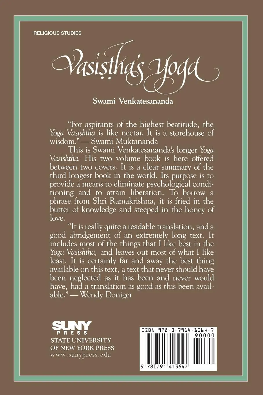 Rückseite: 9780791413647 | Vasi¿¿ha's Yoga | Swami Venkatesananda | Taschenbuch | Englisch | 1993