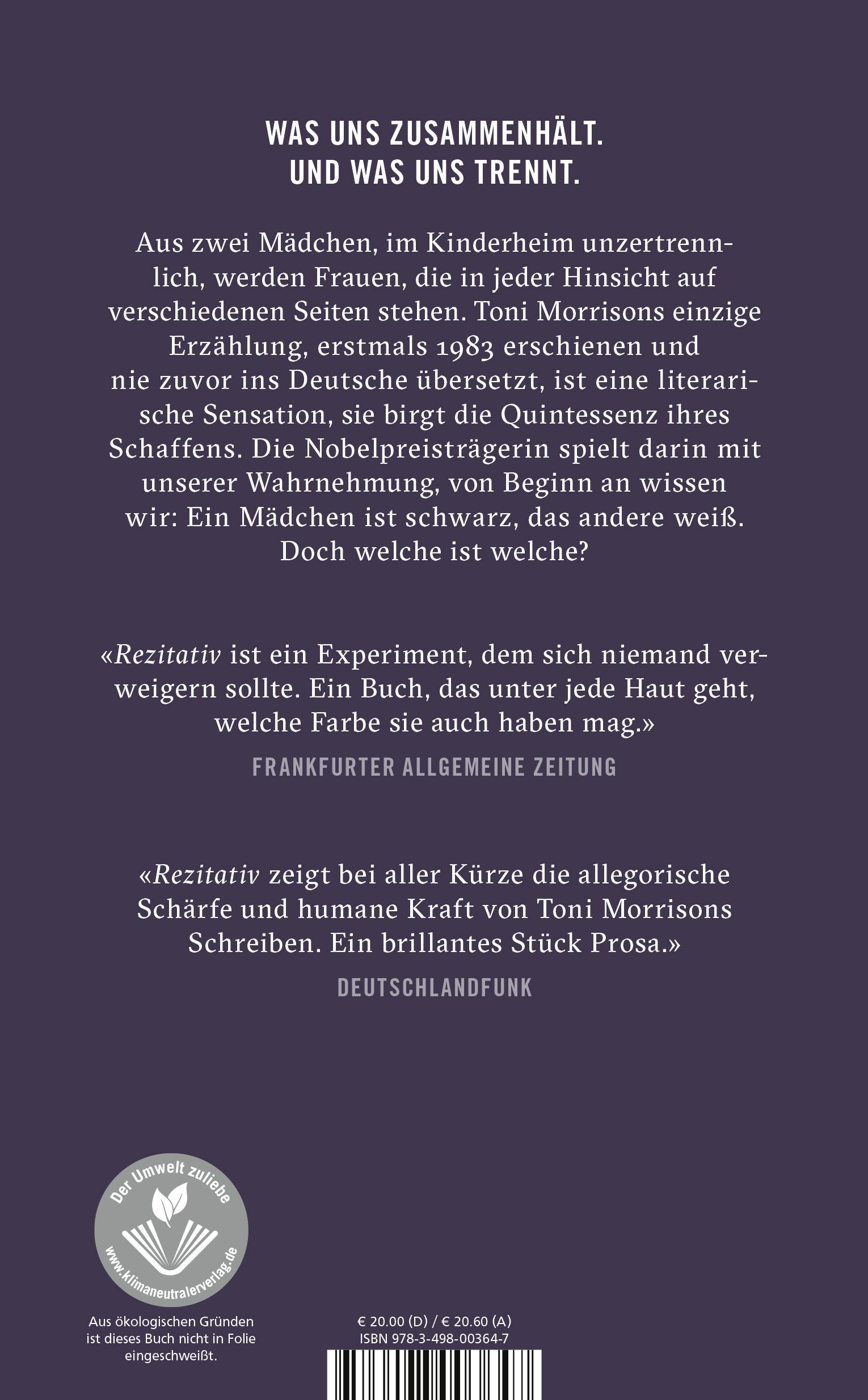 Rückseite: 9783498003647 | Rezitativ | Die einzige Erzählung der Nobelpreisträgerin | Morrison