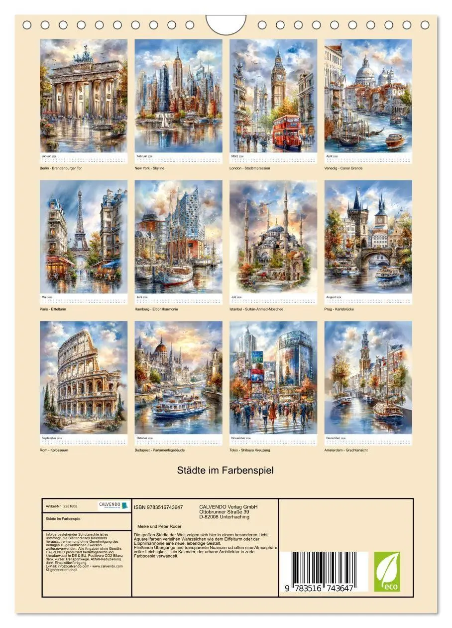 Bild: 9783516743647 | Städte im Farbenspiel (Wandkalender 2026 DIN A4 hoch), CALVENDO...