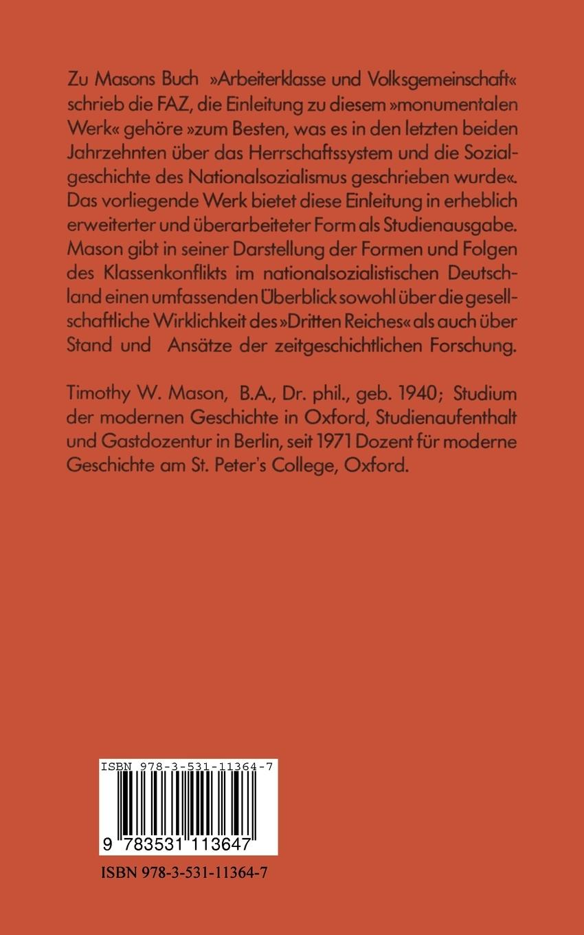 Rückseite: 9783531113647 | Sozialpolitik im Dritten Reich | Arbeiterklasse und Volksgemeinschaft