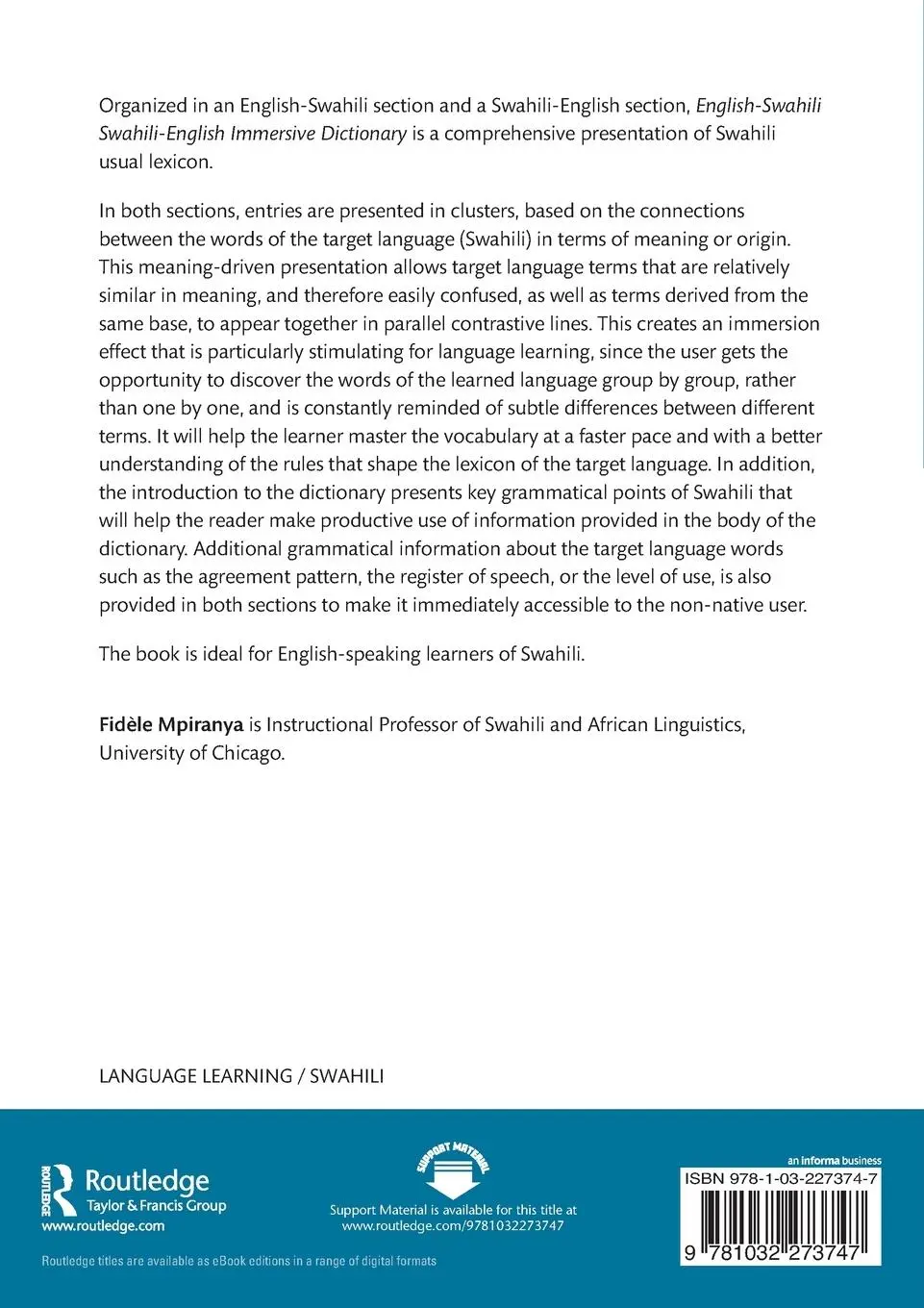 Rückseite: 9781032273747 | English-Swahili Swahili-English Immersive Dictionary | Fidèle Mpiranya