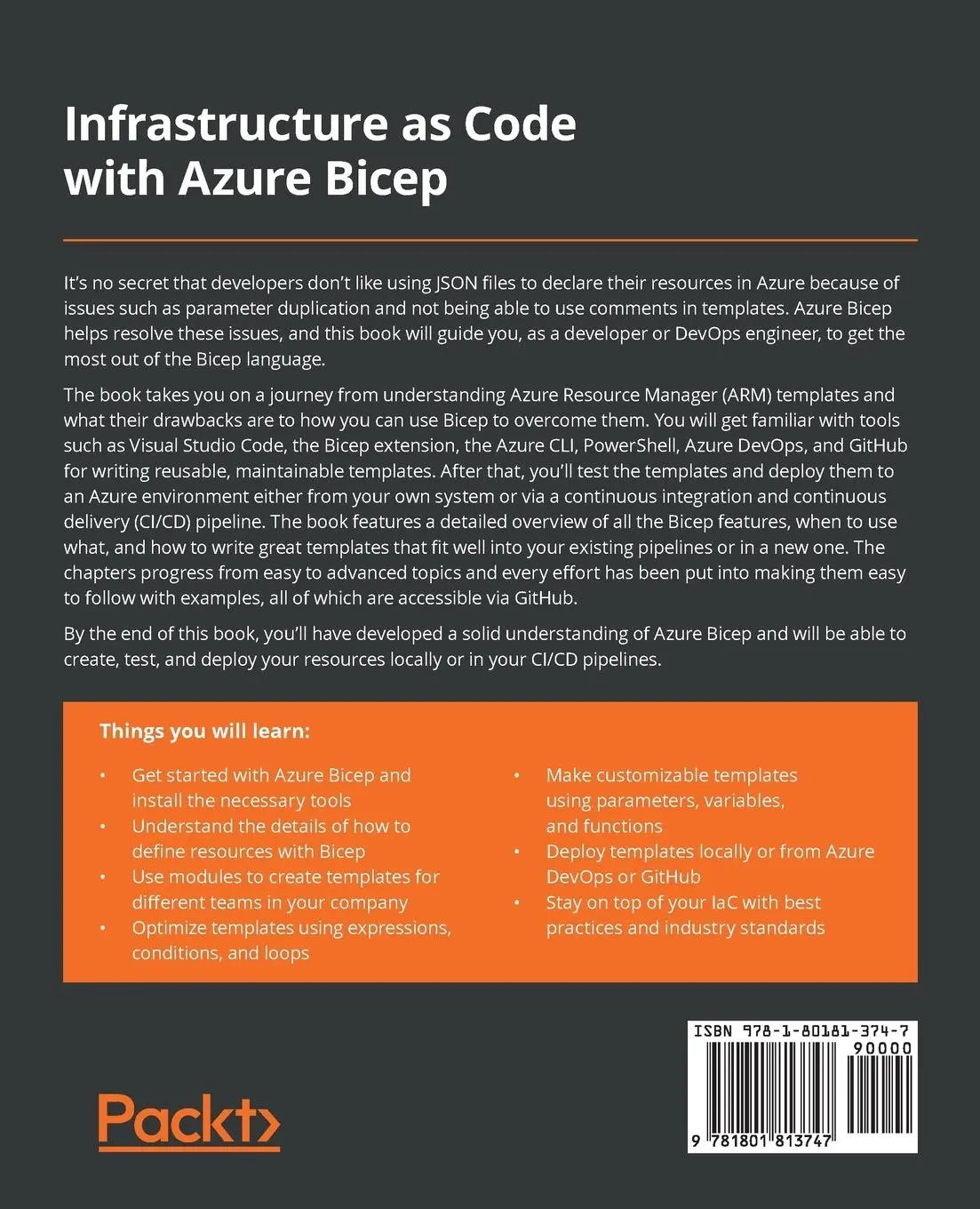 Rückseite: 9781801813747 | Infrastructure as Code with Azure Bicep | Yaser Adel Mehraban | Buch