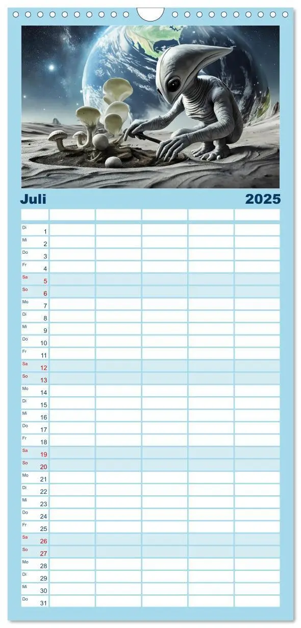Bild: 9783457193747 | Familienplaner 2025 - Aliens auf Tour mit 5 Spalten (Wandkalender,...