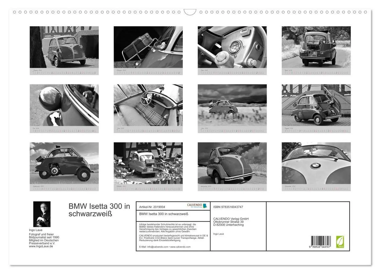 Bild: 9783516043747 | BMW Isetta 300 in schwarzweiß (Wandkalender 2026 DIN A2 quer),...