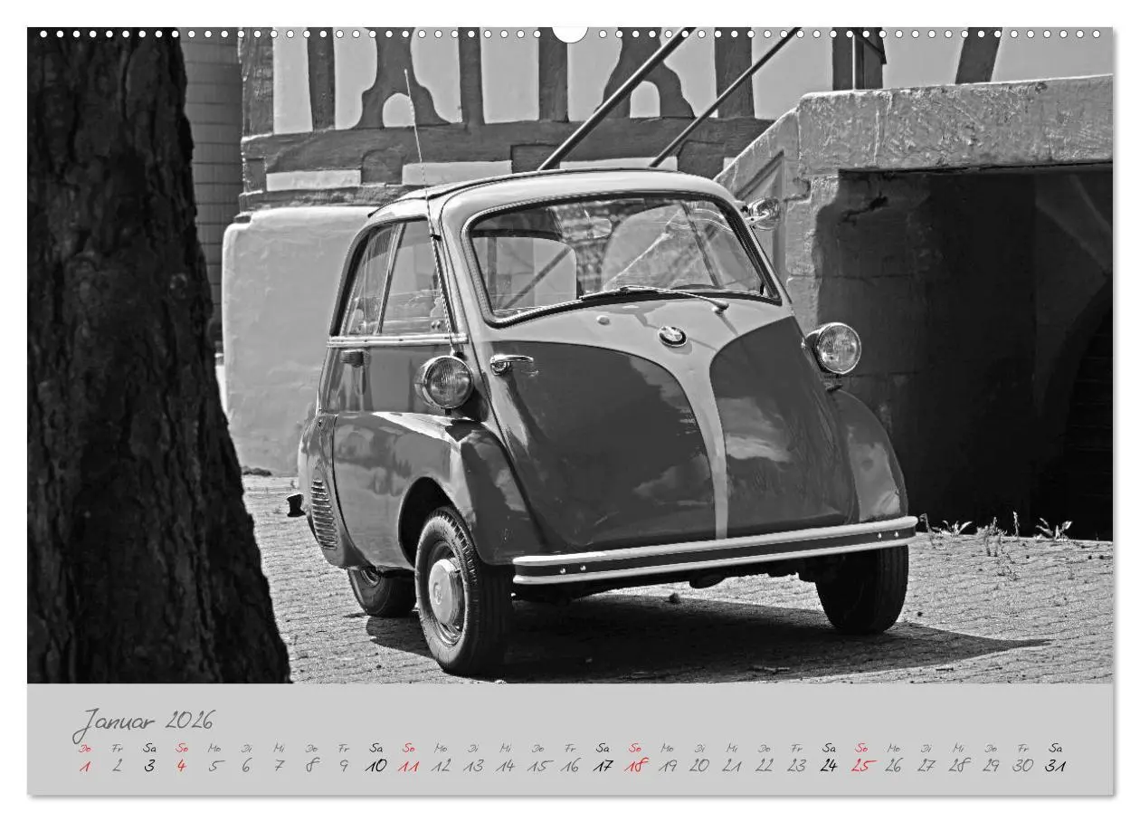 Bild: 9783516043747 | BMW Isetta 300 in schwarzweiß (Wandkalender 2026 DIN A2 quer),...