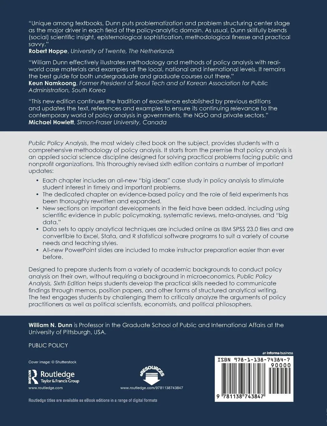 Rückseite: 9781138743847 | Public Policy Analysis | An Integrated Approach | William N. Dunn