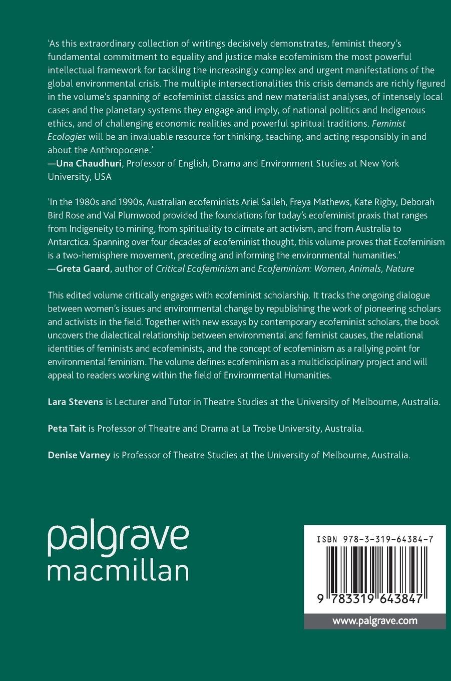 Rückseite: 9783319643847 | Feminist Ecologies | Changing Environments in the Anthropocene | Buch