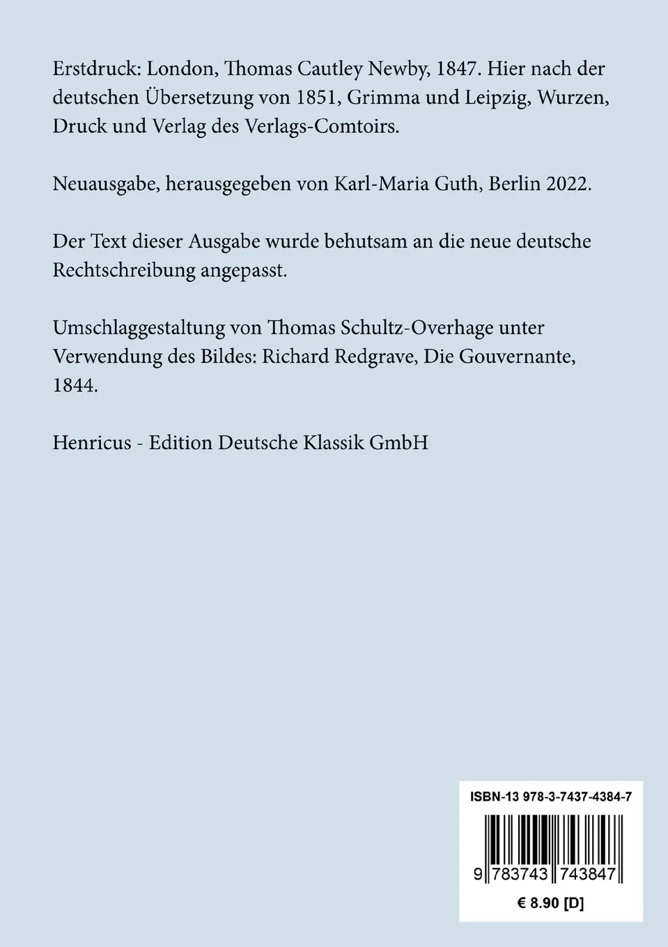 Rückseite: 9783743743847 | Agnes Grey | Roman | Anne Brontë | Taschenbuch | 188 S. | Deutsch