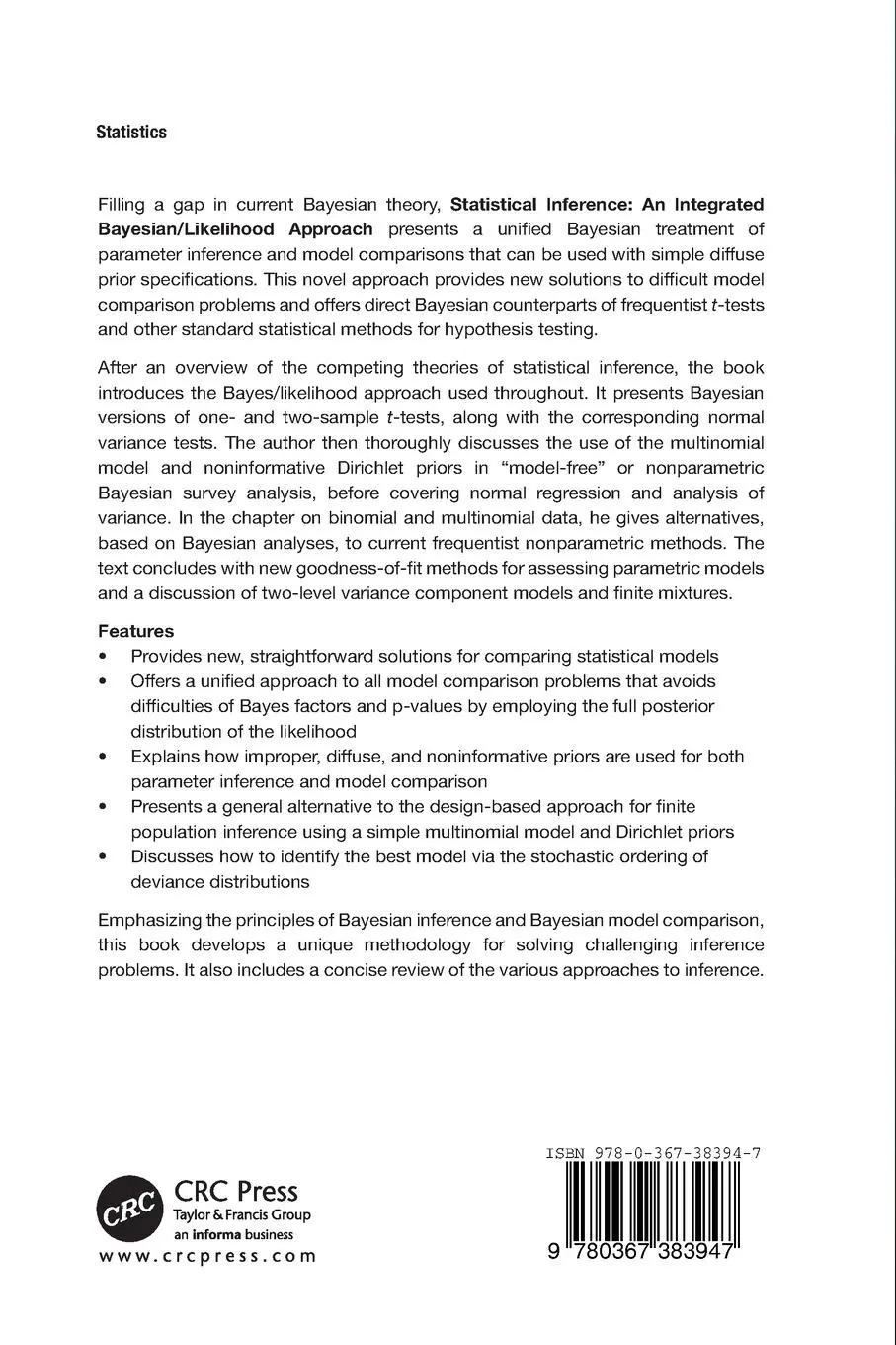 Rückseite: 9780367383947 | Statistical Inference | An Integrated Bayesian/Likelihood Approach