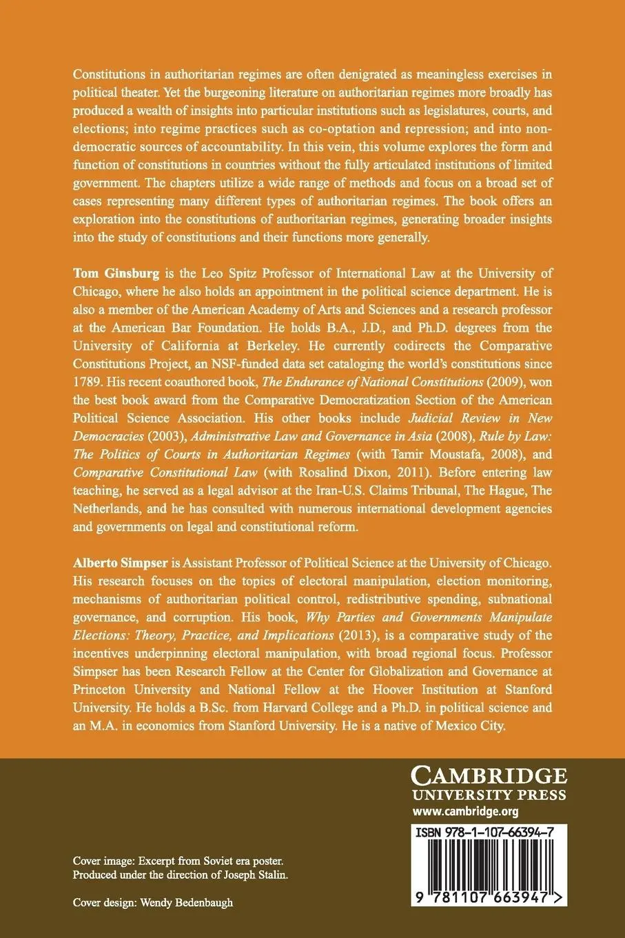 Rückseite: 9781107663947 | Constitutions in Authoritarian Regimes | Tom Ginsburg (u. a.) | Buch