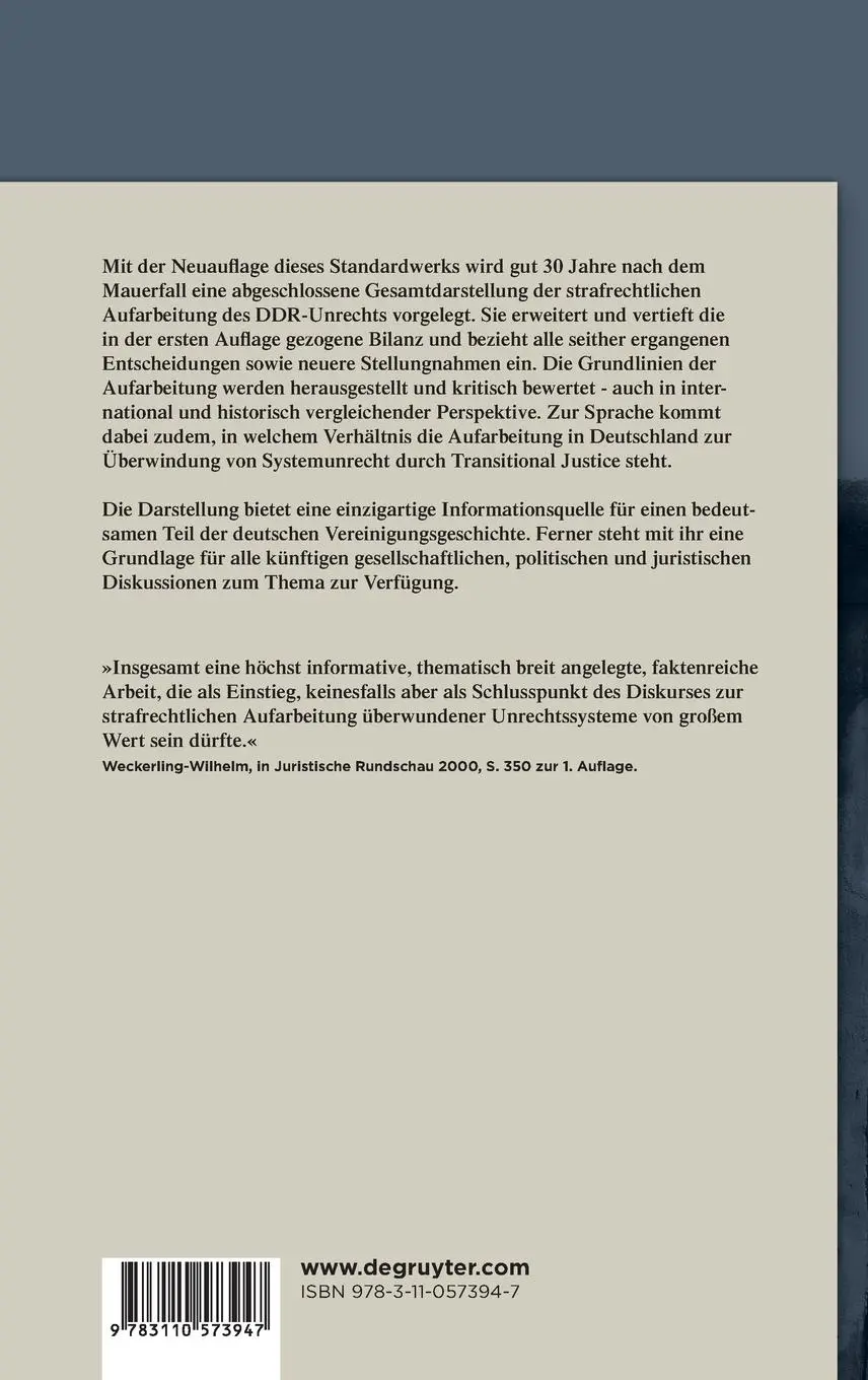 Rückseite: 9783110573947 | Die strafrechtliche Aufarbeitung von DDR-Unrecht | Eine Bilanz | Buch