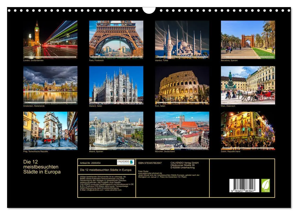 Bild: 9783457863947 | Die 12 meistbesuchten Städte in Europa (Wandkalender 2026 DIN A3...