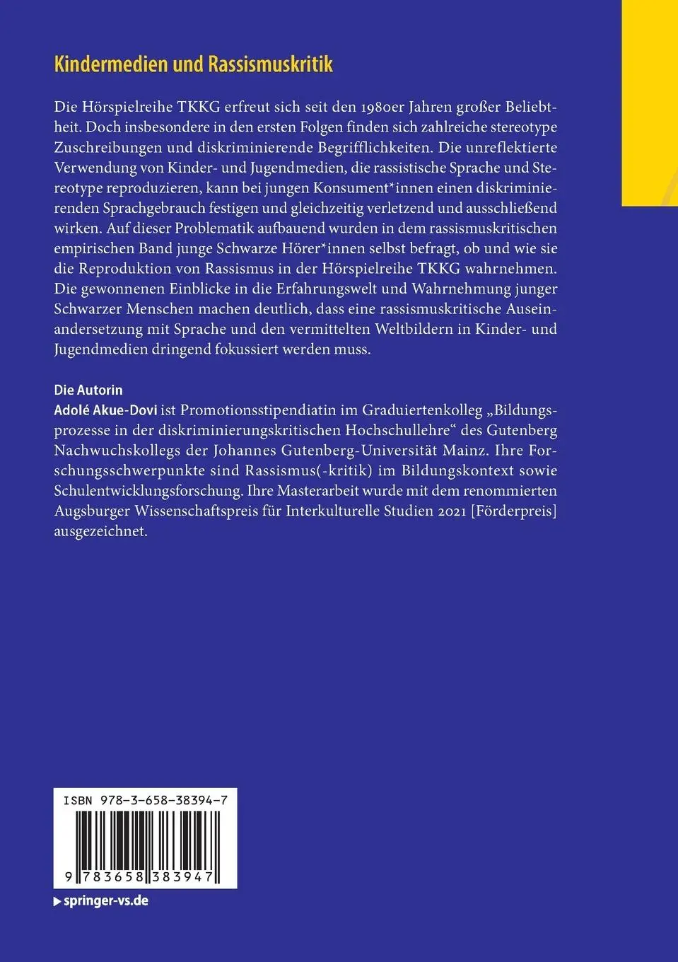 Rückseite: 9783658383947 | Kindermedien und Rassismuskritik | Adolé Akue-Dovi | Taschenbuch | xi