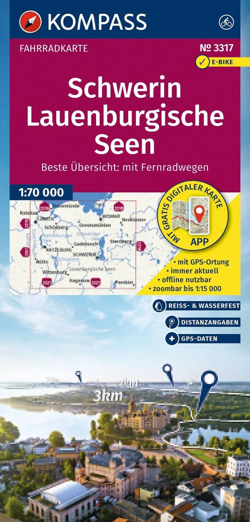 Cover: 9783991543947 | KOMPASS Fahrradkarte 3317 Schwerin, Lauenburgische Seen 1:70.000