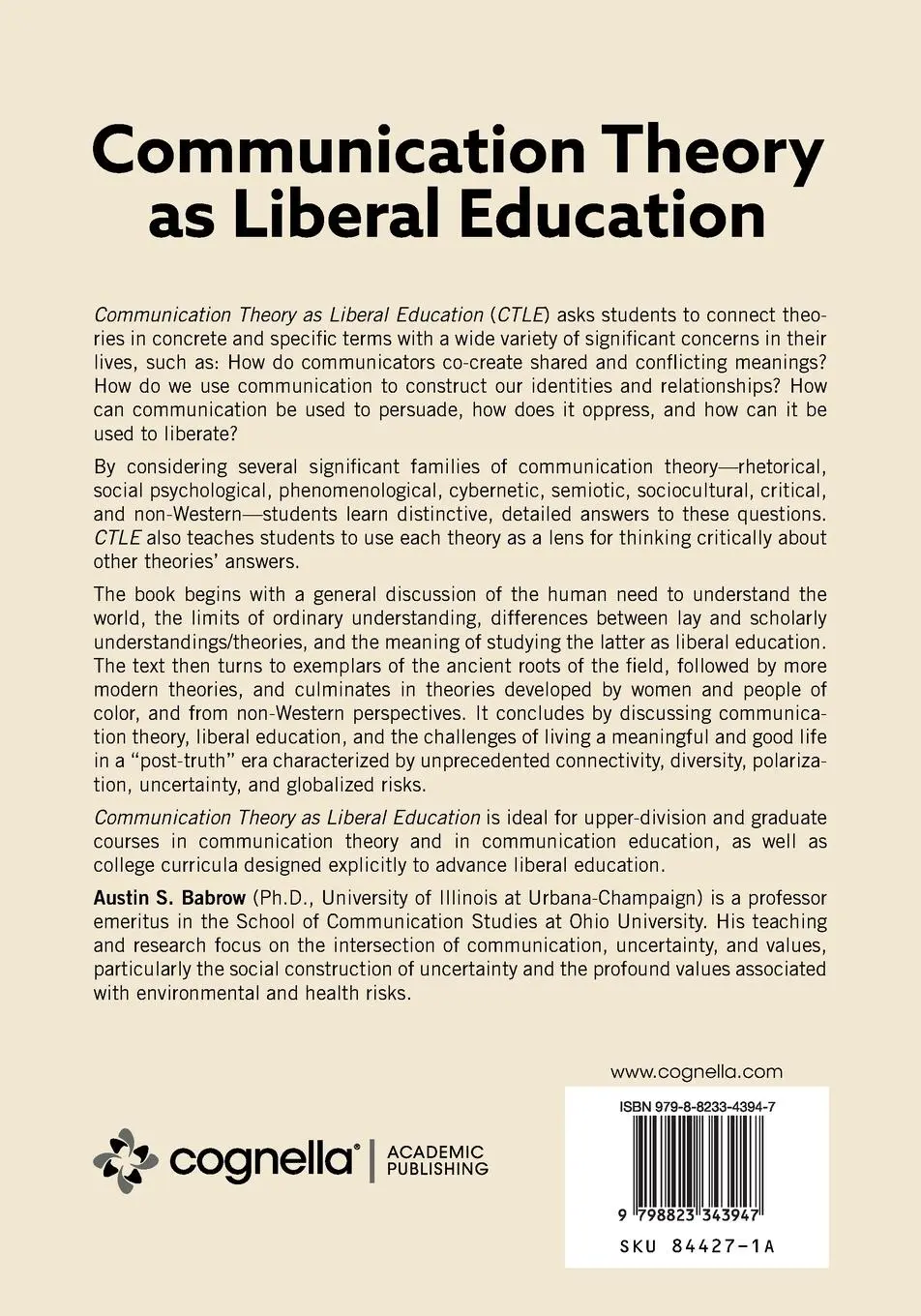Rückseite: 9798823343947 | Communication Theory as Liberal Education | Austin Babrow | Buch